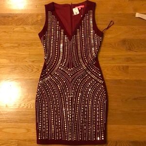 Burgundy dress with gold and silver diamonds